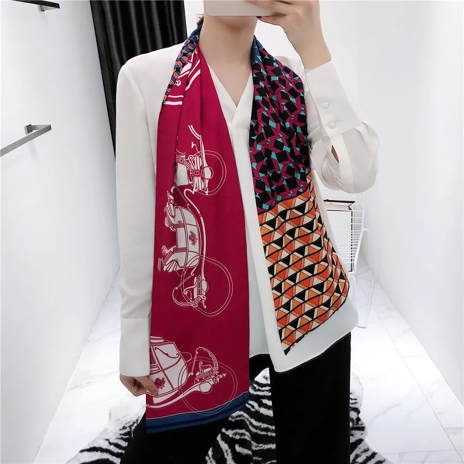 160 см роскошный брендовый дизайнерский саржевый шарф, двухслойный женский шарф, модный галстук, шейный платок, шелковые шарфы и палантины для женщин