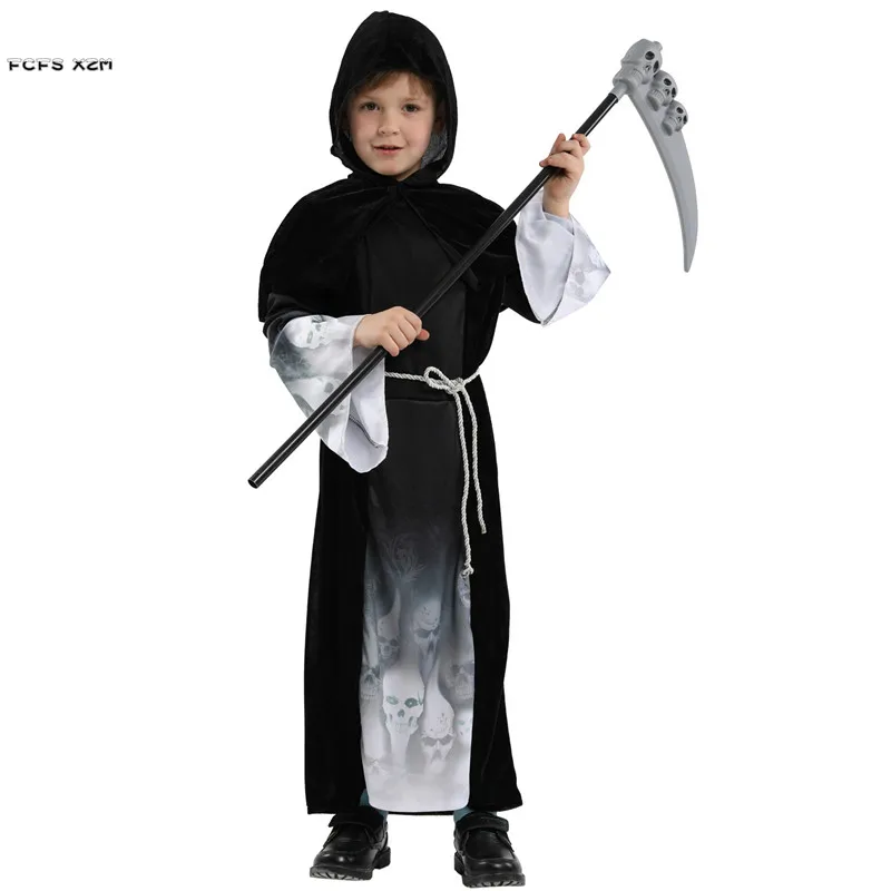 

M-XL Boys Halloween Demon Death Costume Children Kid Fiend Azrael Hell Devil Cosplay Carnivl Purim Easter Masquerade Party dress