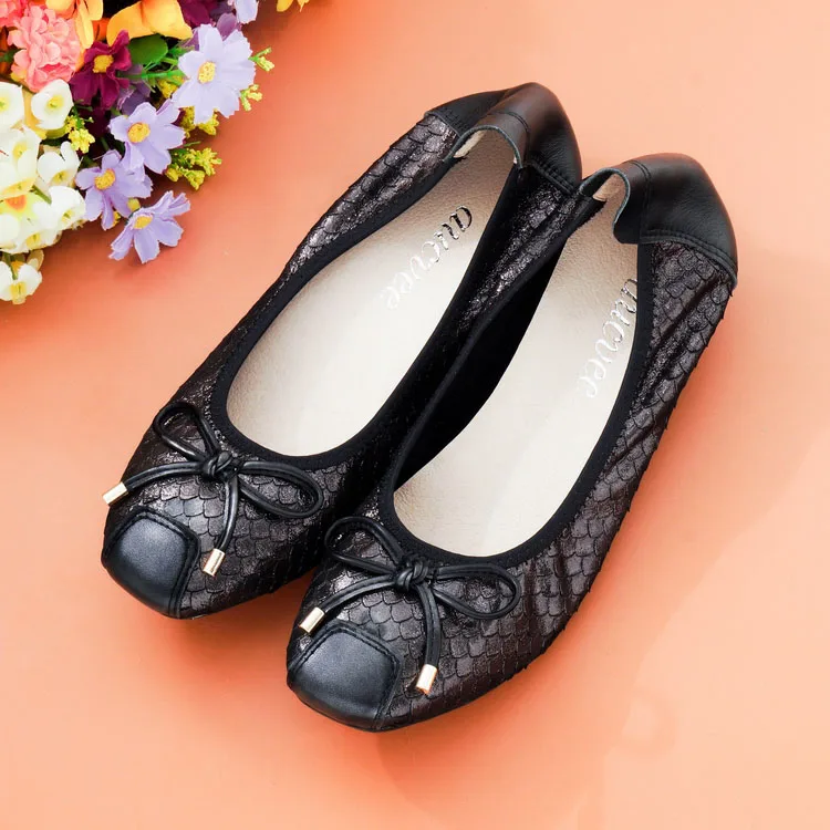 Genuine Leather Women Soft Flats Women Slip-on Shoes Square Toe Elegant Office Lady Shoes for Party Causal Baleriny Woman Loafer (26)