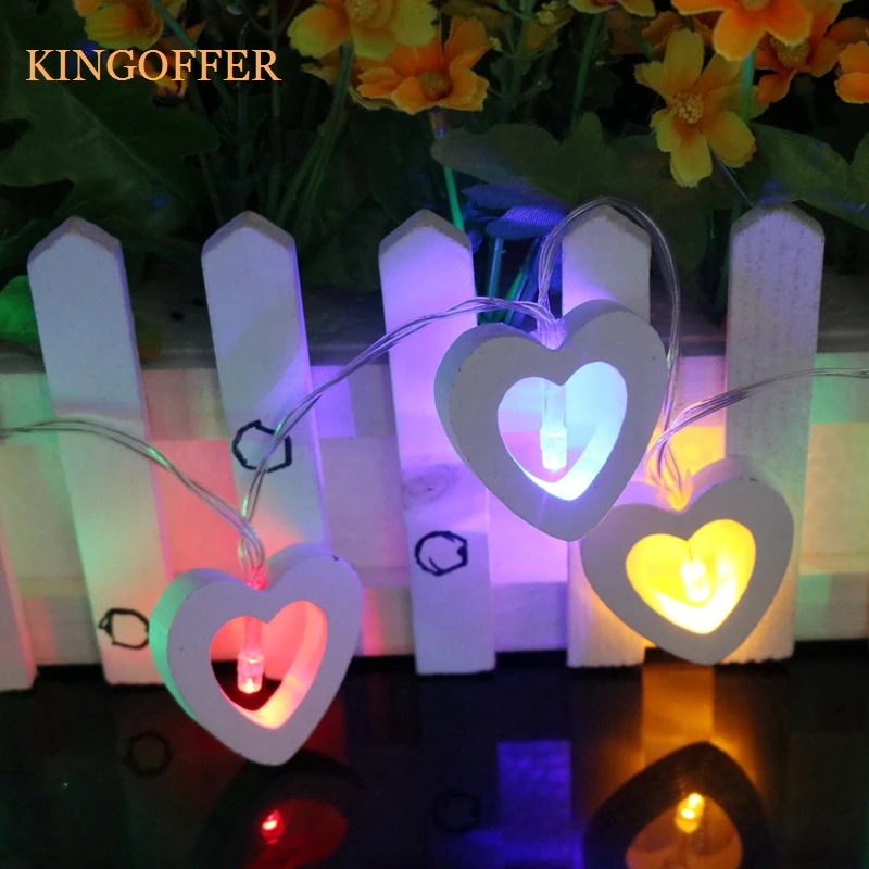 Kingoffer 1.2M 10Leds Christmas Wooden Heart LED String Lights Decor
