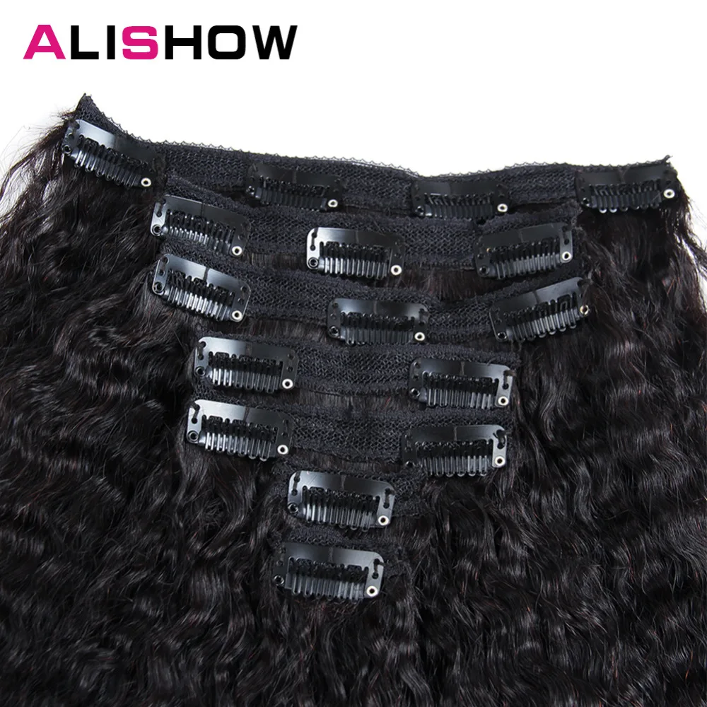 Alishow Hair Kinky Striaght Clip In Human Hair Extension 120g Brazilian Natural Hair in Clips Full Head Remy Hair Natural Color