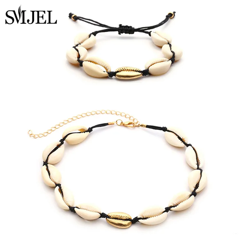 

SMJEL 2019 New Shell Necklace for Women Boho Seashell Pendant Necklace Natural Shell Gold Cowrie Choker Gifts for Best Friend