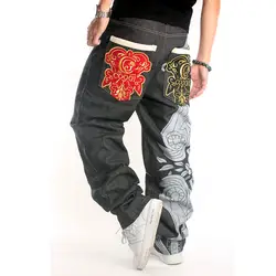 Doodle печать вышивка черные джинсы Хип Хоп Мешковатые из джинсовой ткани мужские дизайнерские модные уличная одежда большого размера