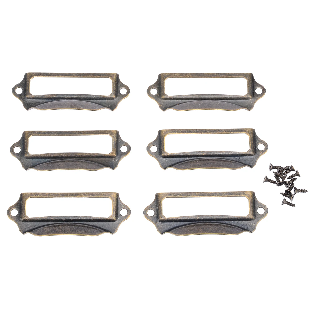 6 Buah Kuningan Antik Label Logam File Nama Pemegang Kartu Tarik Bingkai Pegangan Untuk Box Case Mebel Lemari Laci Peralatan - Metal label holders hobby lobby