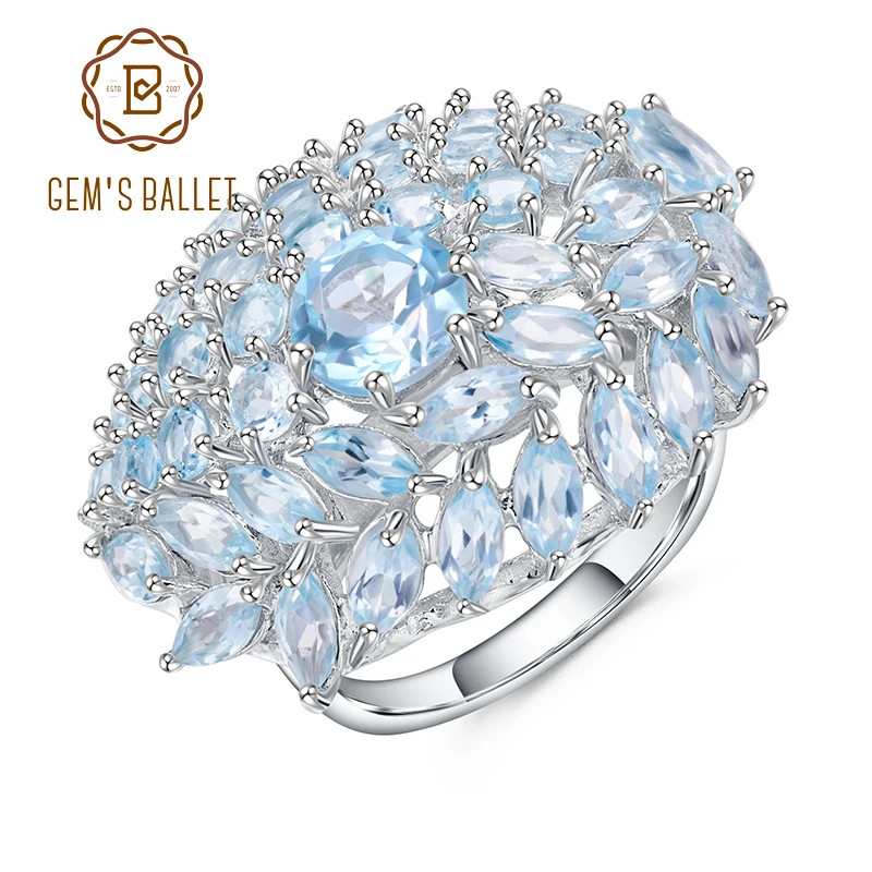 Gem's Ballet 19.95Ct натуральный голубой топаз драгоценный камень цветок кольца 925 пробы серебряные ювелирные изделия для женщин