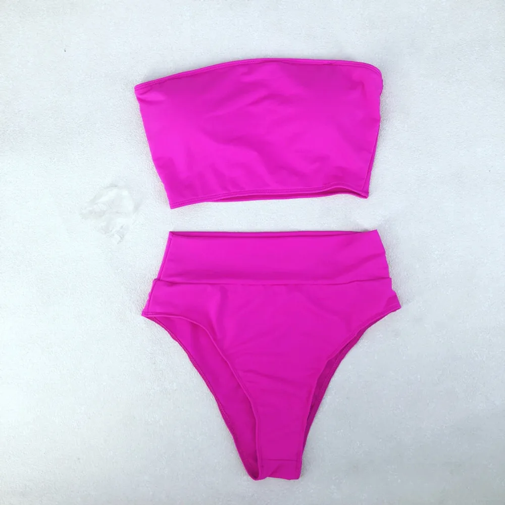 Розовый купальник-бандо с высокой талией, сексуальное бикини бразильское для женщин, купальный костюм пуш-ап, топ размера плюс, комплект бикини, купальные костюмы - Цвет: YF0116-Rose Red