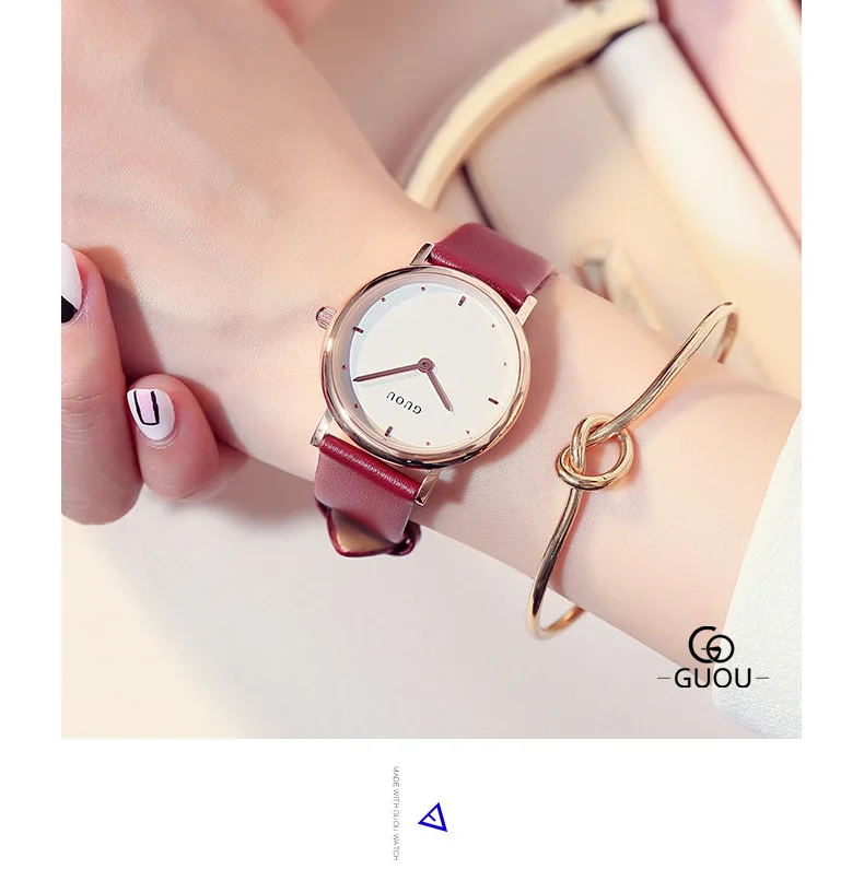 GUOU Марка Мода наручные Часы Для женщин Часы розовое золото Женские часы кожа часы Баян Saat Montre Femme Relogio feminino
