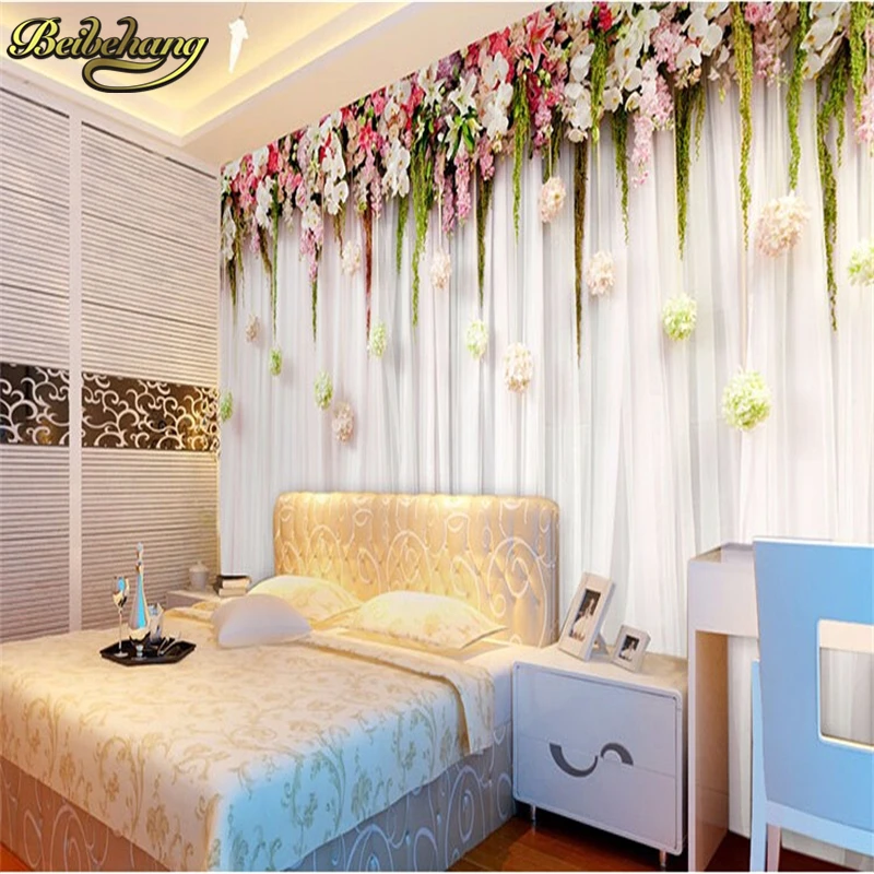 

beibehang photo mural wall paper Romantic flowers hanging cozy bedroom wedding venue meal large mural wallpaper for living room