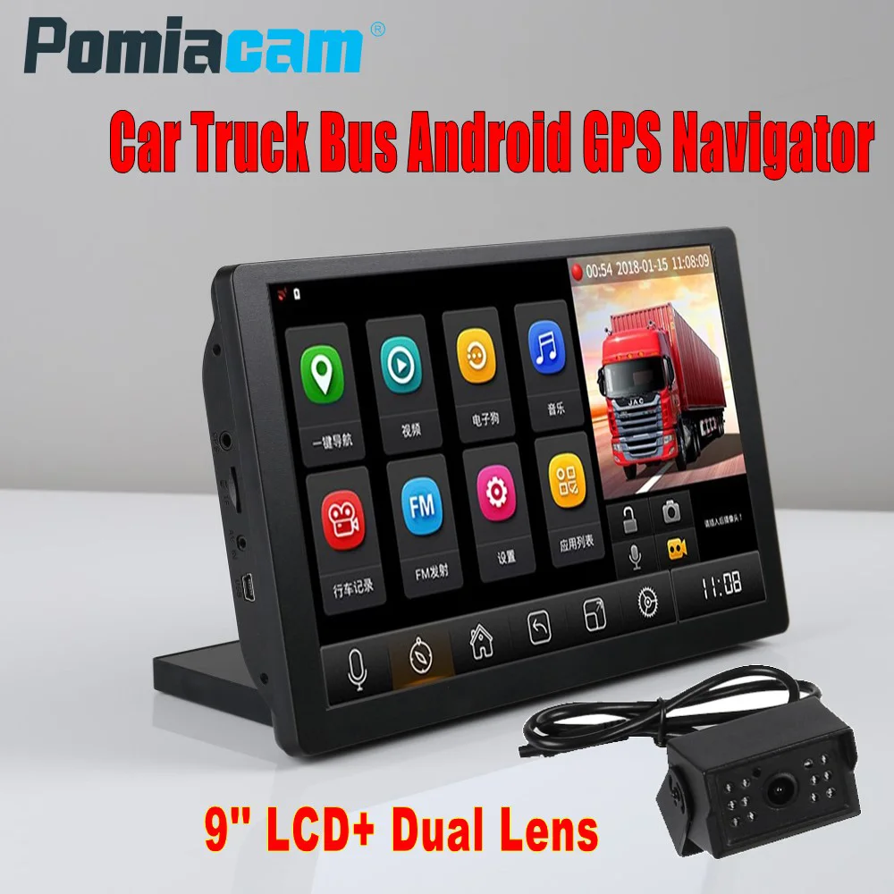 9 inch Android Bluetooth Phone Car Truck Bus GPS Navigation 1080P dual
