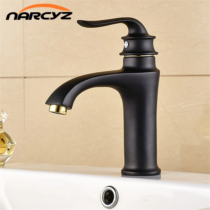 Fancy Single Handle Brass Bathroom Basin Sink Mixer Black Plating Tap