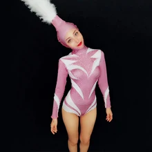 Розовый Блестящий Стразы облегающий Костюм Стретч женский певец танцор костюм ночной клуб Косплей вечерние шоу боди Женский наряд DJ271