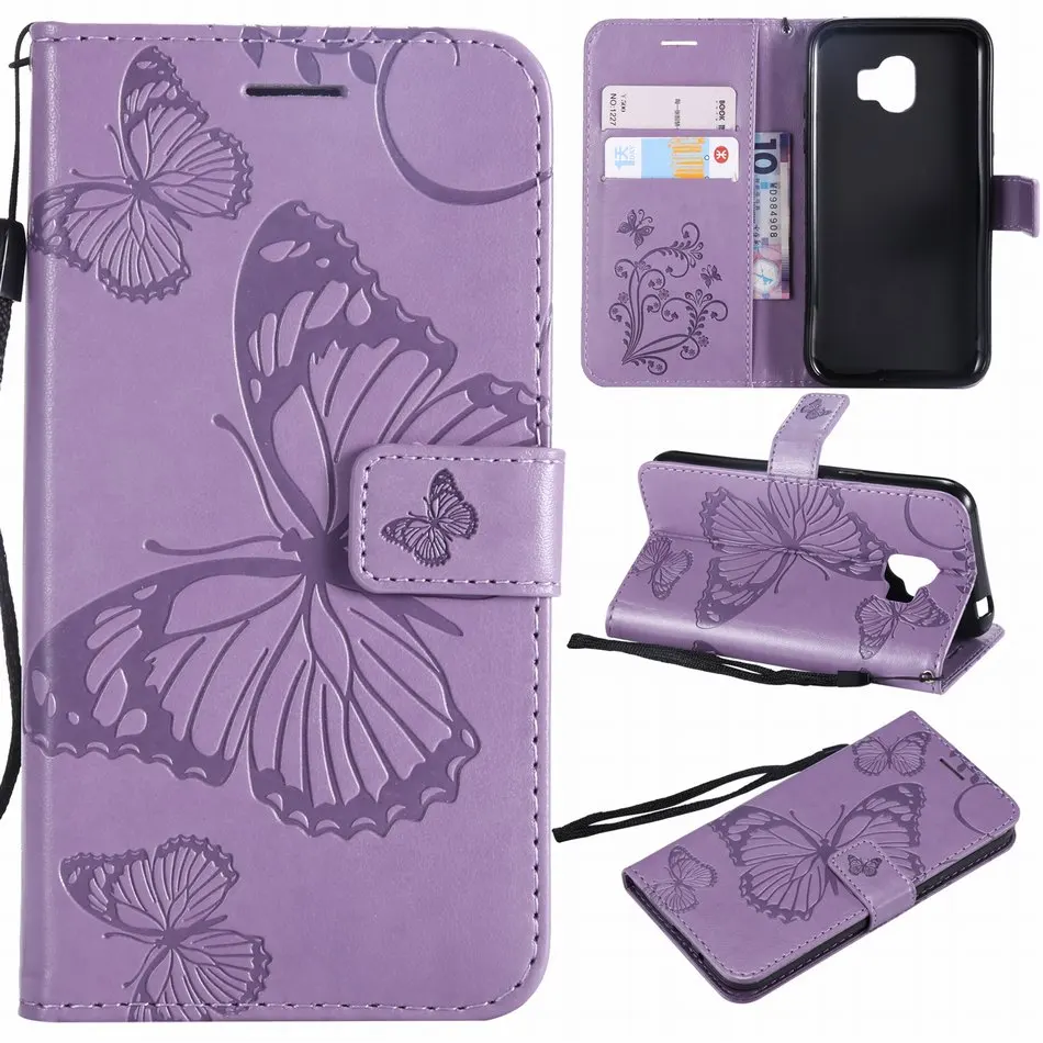 

Leather Cases Butterfly Frame For Capa Samsung A6 A7 A8 Plus A9 2018 J2 Core J3 2018 J4 Prime J6 Plus J7 Duo J8 Flip Funda DP06Z