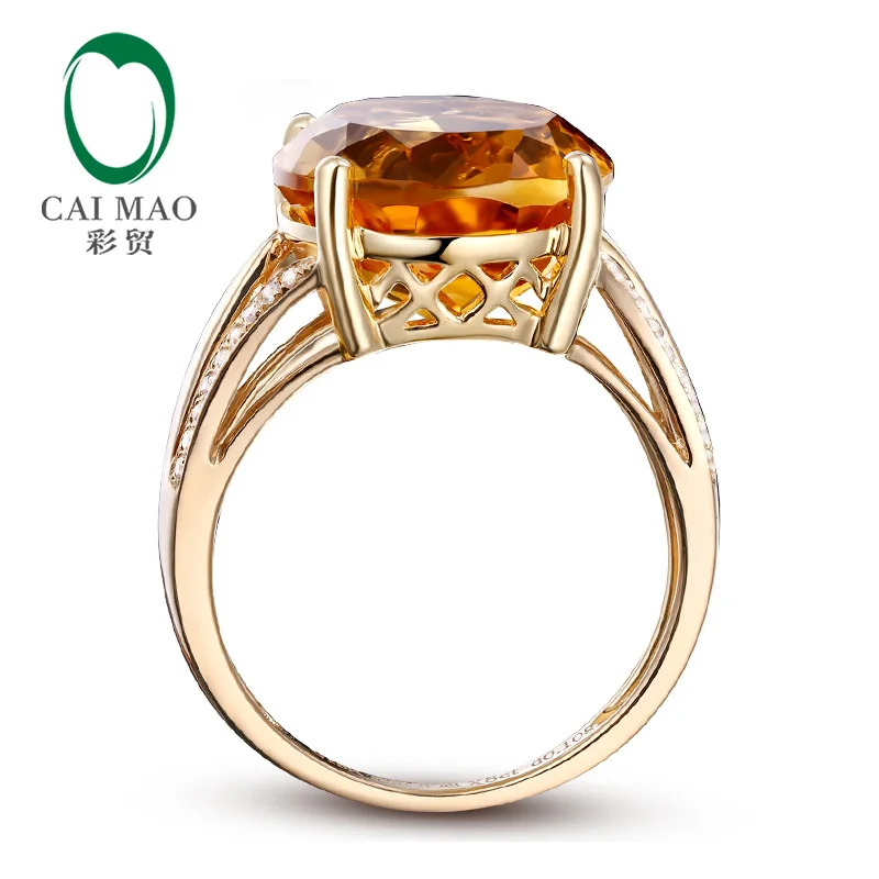 Caimao Jewelry 10.64ct Natural Citrine & 0.16ct Diamonds 14k Yellow Gold Ring