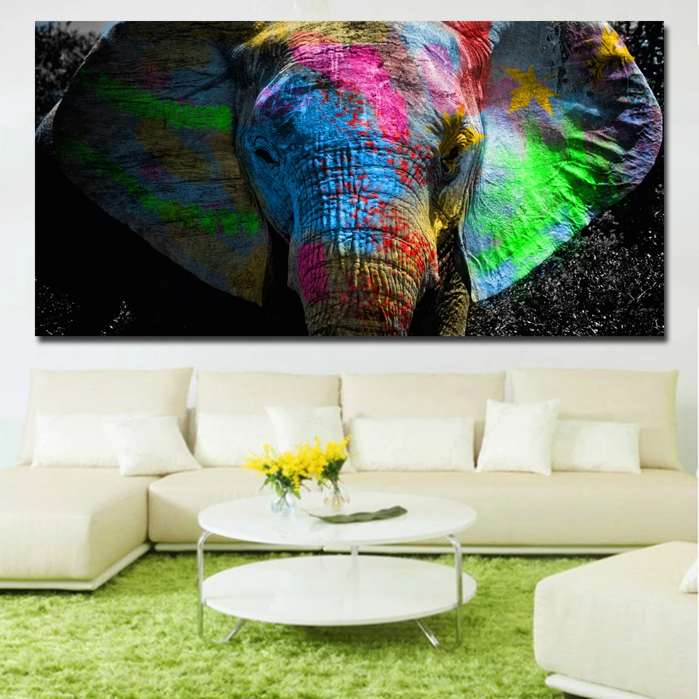 

Modern Animal Painting Colorful Elephant Head Canvas Painting Wall Art Prints For Living Room Home Decor Prints Posters
