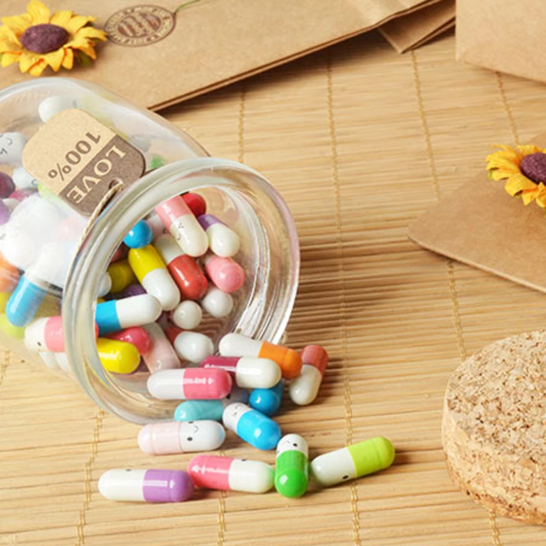 

50pcs Cute Message in a Bottle Message Capsule Letter Love Pill Full Clear Wish Bottle With Paper Scrip Storage For Lover