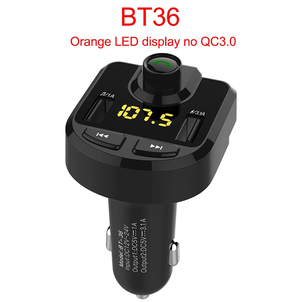 BT36 JINSERTA автомобиля MP3 музыкальный плеер U диск для ответа на звонки и прослушивания музыки 5,0 ресивер FM-передатчик QC3.0 Dual USB Зарядное устройство Поддержка TF/U диск - Название цвета: BT36