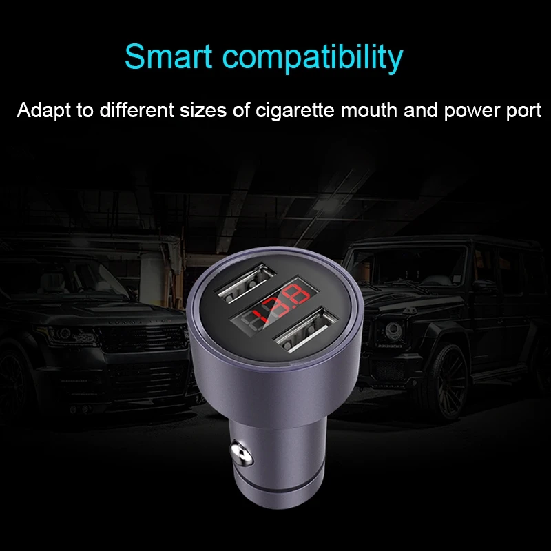 Dual USB Автомобильное Зарядное устройство адаптер Fast Charge 5 В 2.1a Алюминий сплава током Дисплей Smart Зарядное устройство для мобильного телефона 12-24 В Вход