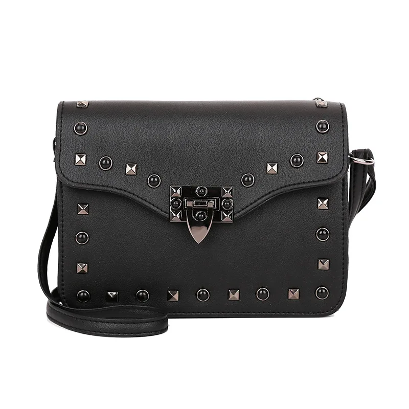 

2019 New Korean version of the single-shoulder bag women's bag rivet pure color small square bag PU casual oblique bag