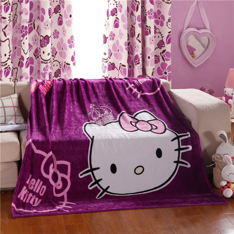 

Cartoon Hello Kitty KT Cat Purple Pink Plush Lightweight Blanket Throw on Couch/Bed/Plane Flatsheet for Girls Baby Children Gift