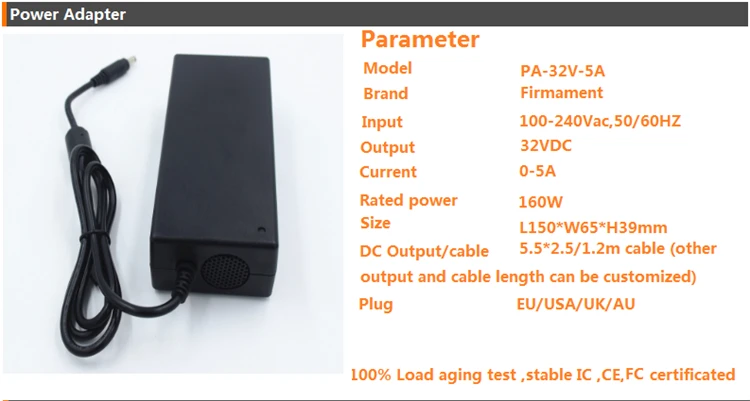 32VDC драйвер, 160W 32V 5A AC/DC адаптер питания, 100-240Vac вход 5,5*2,5/5,5*2,1 dc Выход трансформатор, 32В источник питания