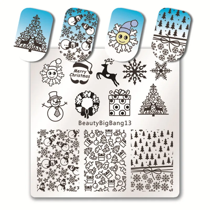 BeautyBigBang 6*6 см Рождество квадратный снег изображения ногтей штамповки пластины штамп с лаком для ногтей шаблон пластины трафареты
