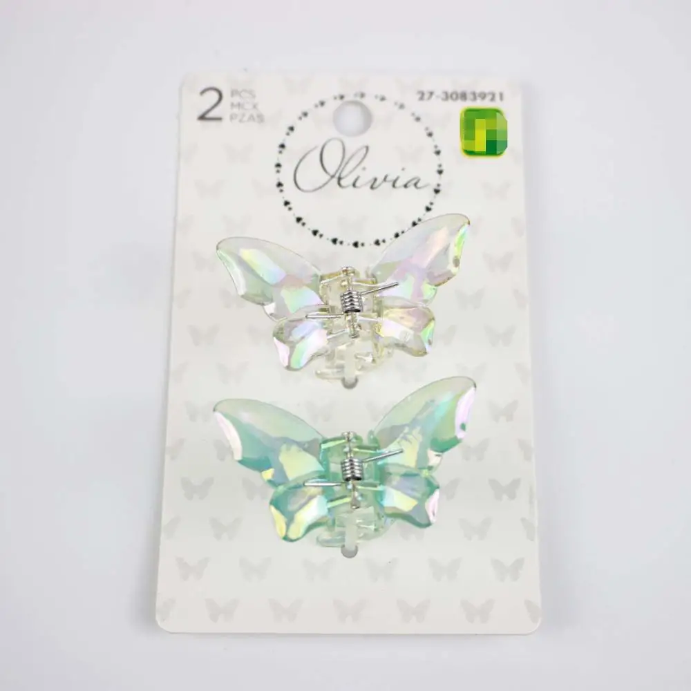 

Hot sale 2pcs solid transparent AB color butterfly hair clips 3.5cm hair claws lovely school hair accessories for girls