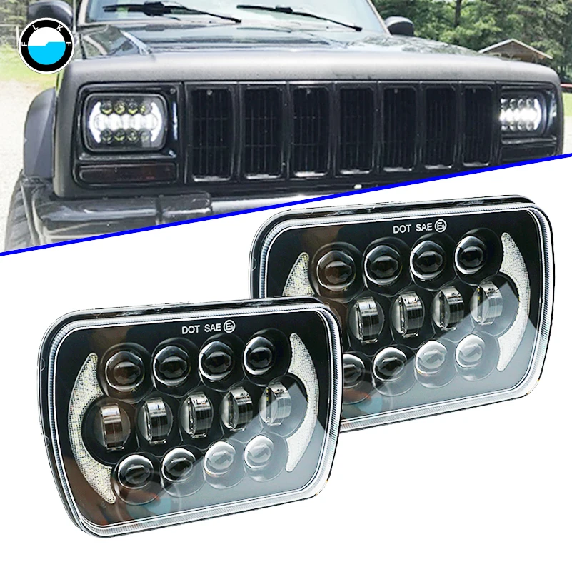 

1 Pair 5x7 inch 7'' Square LED headlight 7x6 inch 105W Hi/Lo Beam for 1986-1995 Jeep Wrangler YJ and 1984-2001 Jeep Cherokee XJ.