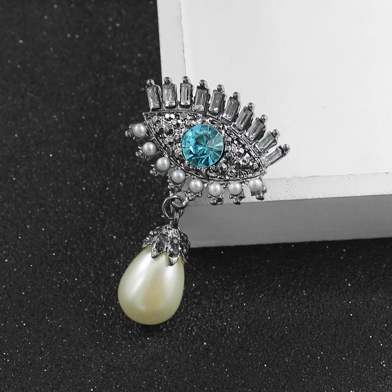 Rhinestone Devil's Eye Enamel Brooches Imitating Pearl Simulates Pear Angel Stitch for Female Male pins Collar Accessories | Украшения