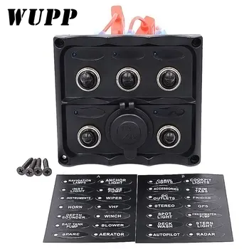 

WUPP Marine Grade Boat 5 Gang Switch Panel With Car Refrigerator Dedicated Socket Combination Panel Digital Battery Voltmeter