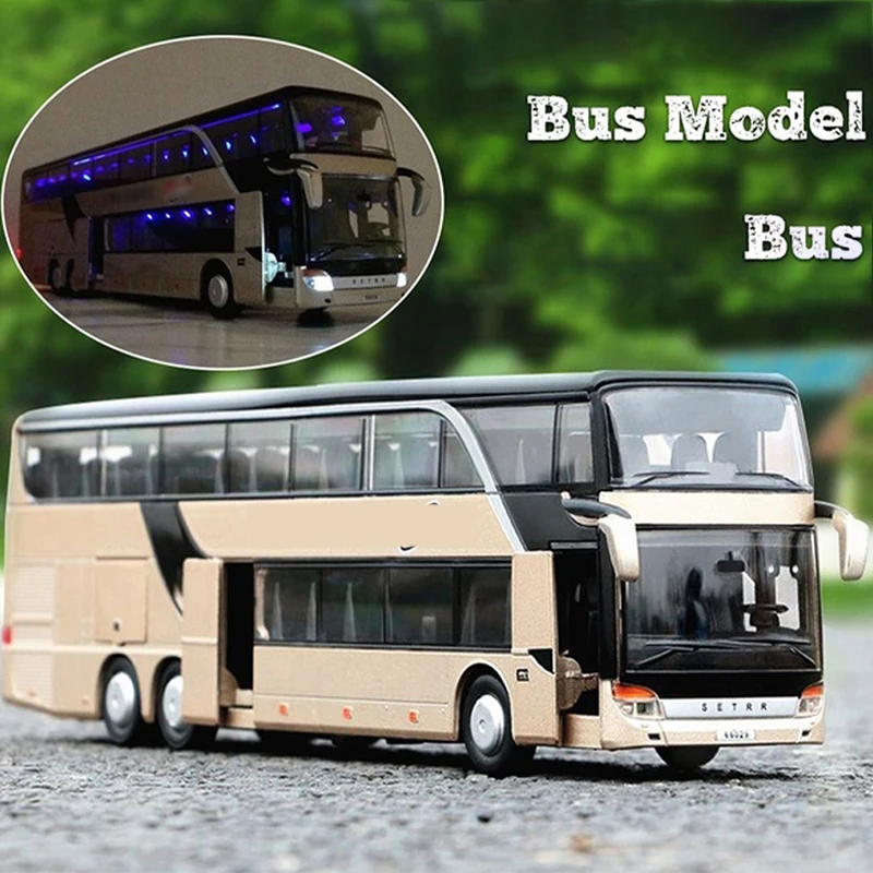 Hot Sale High Quality 1:32 Alloy Pull Back Bus Movable Model High Imitation Double Sightseeing Bus Flash Toy Vehicle Gifts