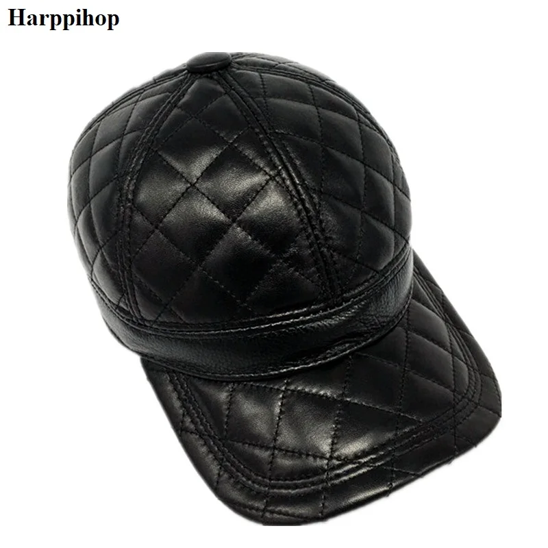 Зимние мужские бейсболки из натуральной кожи 56-60 см черного/коричневого цвета для мужчин, Повседневная Уличная шапка для папы, H912-01