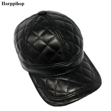 Зимние мужские бейсболки из натуральной кожи 56-60 см черного/коричневого цвета для мужчин, Повседневная Уличная шапка для папы, H912-01
