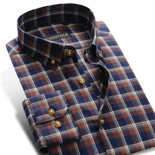 Мужская клетчатая рубашка с длинным рукавом для отдыха, качественная, хлопковая, умная, повседневная, стандартная, контрастная, с узором, на пуговицах, рубашки - Цвет: CZ713