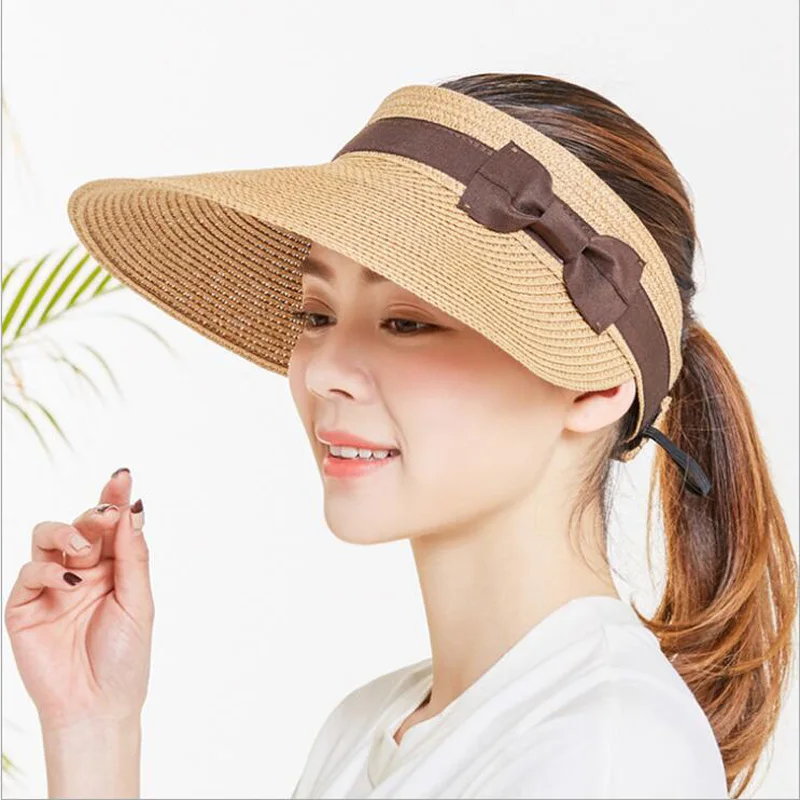Летние шляпы для женщин Солнцезащитная соломенная шляпа с ленточным бантом Гибкая пляжная шляпа Женская Chapeau Femme Sunshade для путешествий на открытом воздухе
