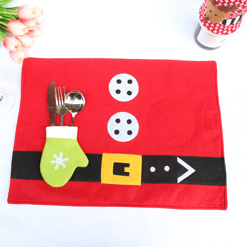 

High quality Hot 45cmx34cm Christmas fabric Table mats placemat Knife and fork cloth pad for dining table set home Decoration