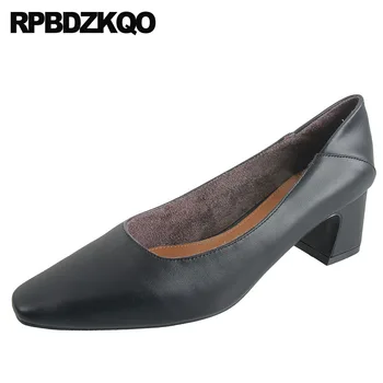 

medium heels chunky thick 2019 fashion shoes brand mules slipper sandals high pumps pointed toe office ladies new black women