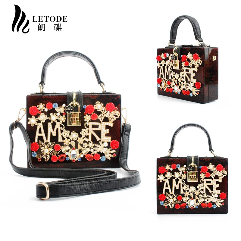 

Fashion Prom evening bag crystal diamond flower Clutch Bag hollow Acrylic luxury handbag banquet party purse womens Shoulder bag