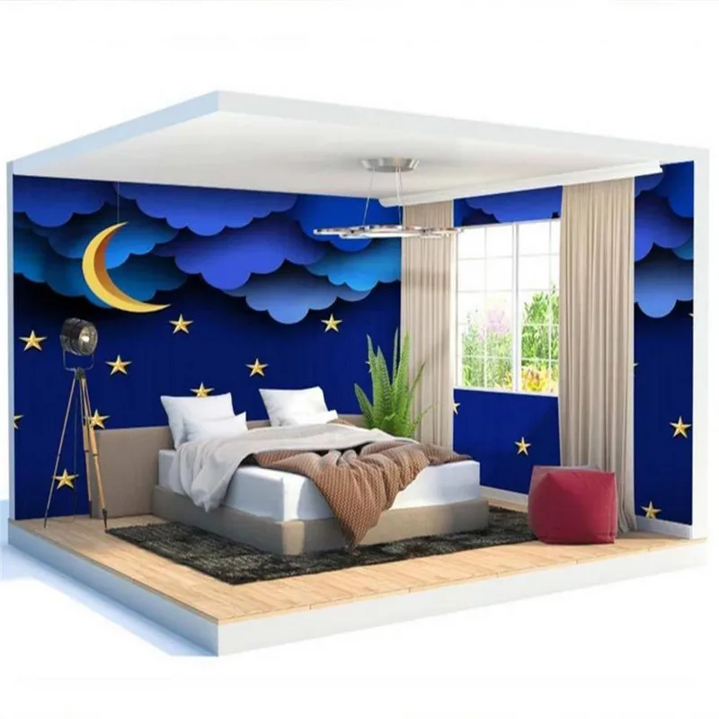 Обои на заказ 6 м голубое звездное небо облако детская комната полный дом фоновая стена высококлассный водостойкий материал