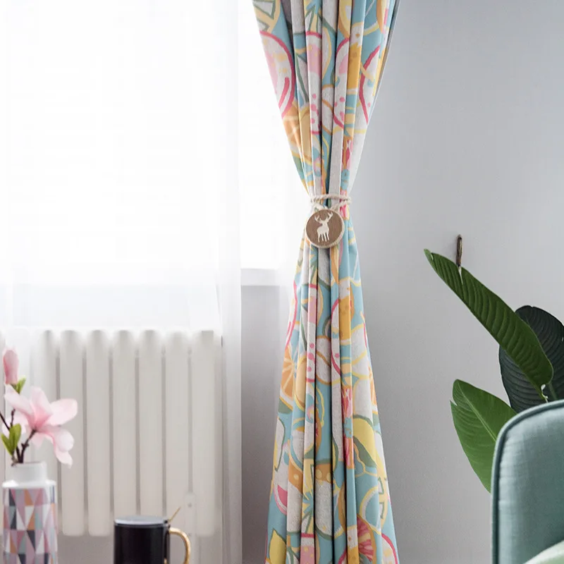 

Factory Direct Sales Living Room Bedroom Simple Cartoon Cute Curtain Cloth Polyester Cotton Printed Curtain Screen