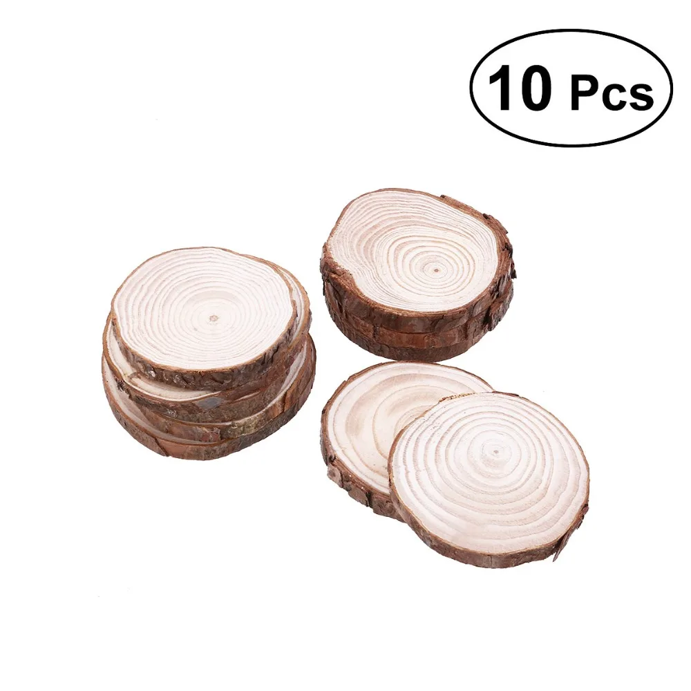 

10pcs 8-9CM Wood Slab Serving Board with Bark for Cheese, Crackers, and Hors D'oeuvres Wedding Christmas Decor