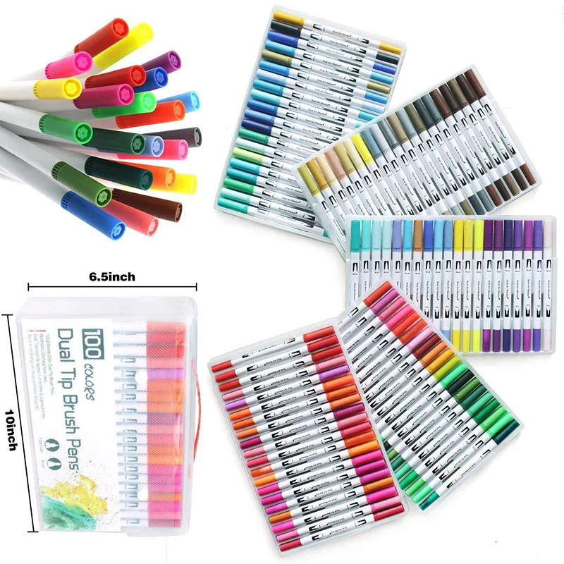 

12/24/36/48/72/100 Color Dual Brush Fineliner Tipped Pen Colour Pen Set Office Accessories Colour Markers Caneta 0.4