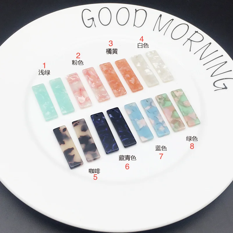

50pcs 10*35mm Rectangle Shape Resin Plastic Acetic Acid Eardrop Diy Material Pendant Necklace Earring Charms Jewelry Component
