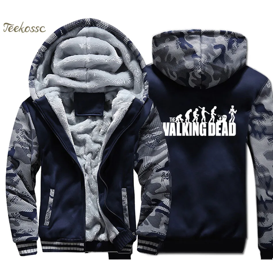 

The Walking Dead Hoodie Men Evolution Funny Hooded Sweatshirt Coat 2018 Brand Winter Thick Fleece Warm Zip up Camouflage Jacket