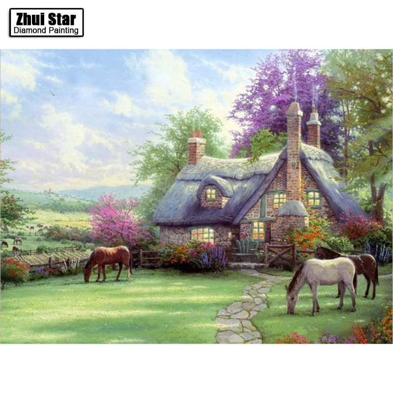 Full Drill Square Diamond 5D DIY Diamond Painting"Hut and horses