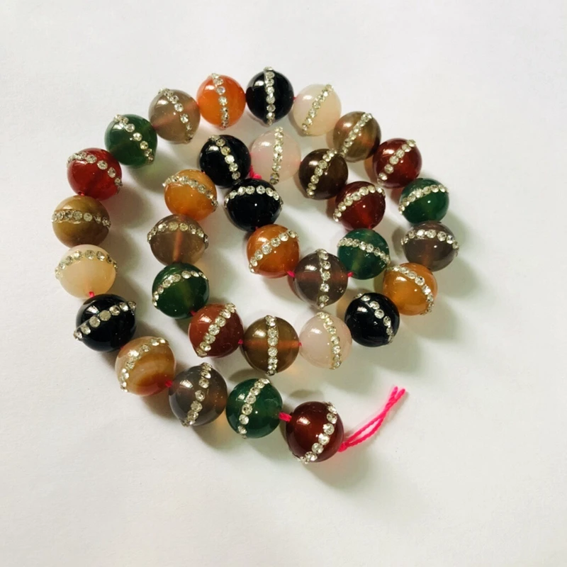 Natural Multi Gem Stone Bead With Water Crystal 12MM Round Loose Beads CZ Zircon Inlay 1string 15.5&quot | Украшения и аксессуары