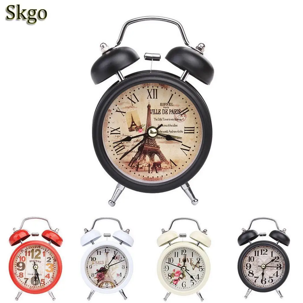 

Table x Double Light Retro Alarm Style LED Metal AA Desk Analog Desktop No Wake Battery Digital Round 192g Clock with Up Bell
