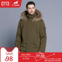 ICEbear 2018 Man Warm Winter Brand Jacket Luxury Detachable Fur Collar Turtleneck Windproof Concise Comfortable Cuffs