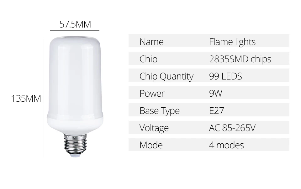 4 режима эффект пламени E27 лампочки 9 Вт 85-265 В тяжести Сенсор динамического моделирования пламени светодиодный кукурузы лампы Креативные