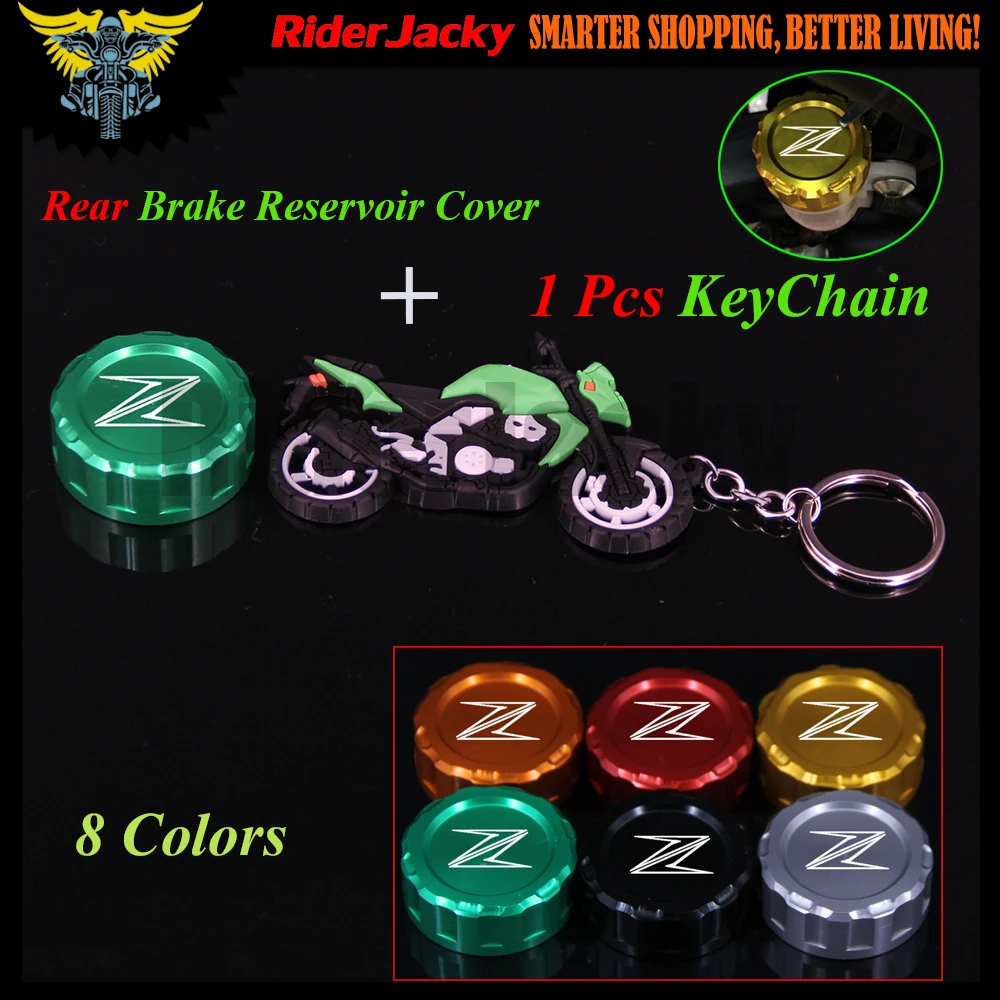 

With Logo:Z Green /Black Motorcycle CNC Aluminum Rear Brake Fluid Reservoir Cover Cap For Kawasaki Z250 Z750 Z800 Z1000+KeyChain