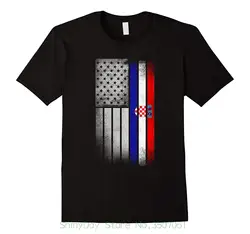 2018 новый натуральный хлопок Рубашка с короткими рукавами в стиле хип-хоп Модные мужские biack футболка хорватский американский флаг-США